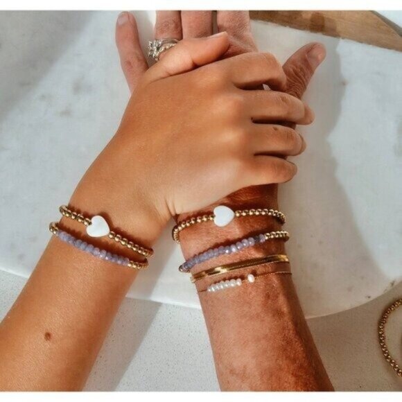 Waterproof Gold stretch bracelet Pearl Heart Stacking Bracelet Non-tarnish Gold - Picture 8 of 9